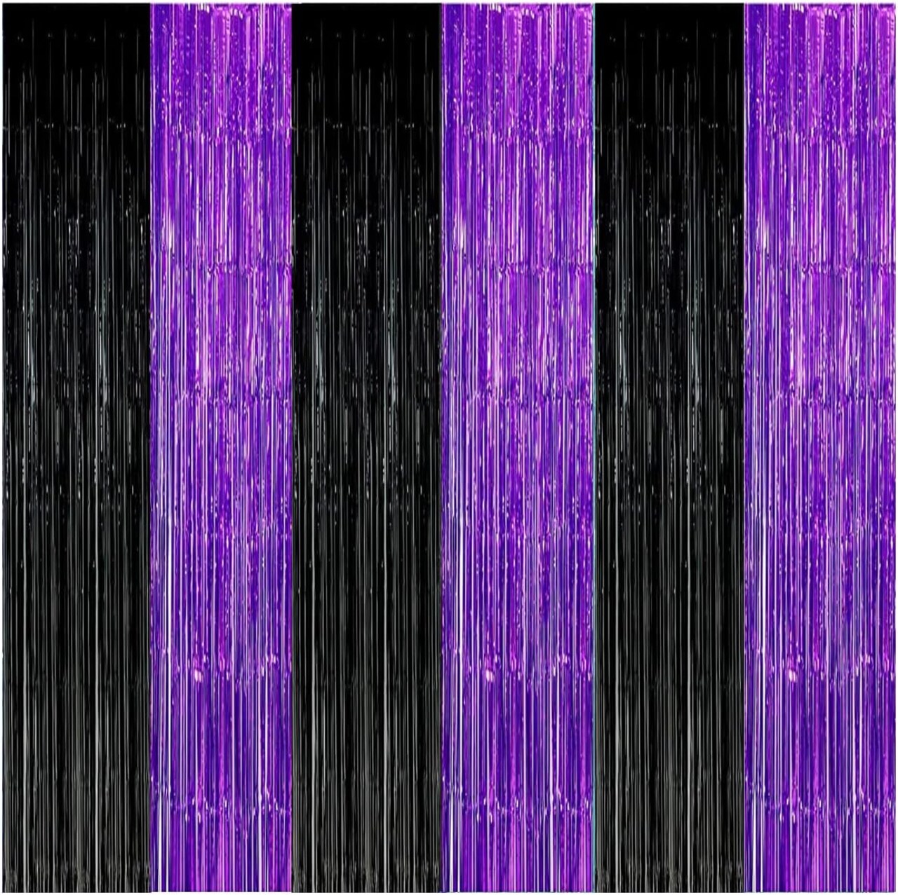 3-Pack Purple & Black Foil Fringe Curtains Graduation & Party Backdrop Decorations